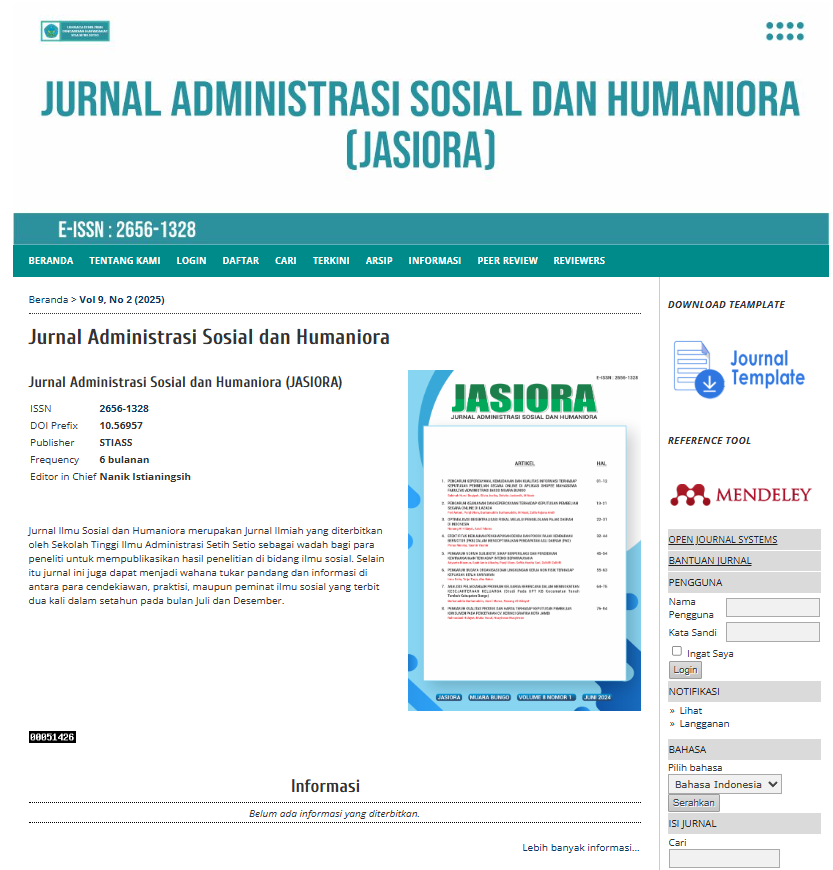 Cover Jurnal Administrasi Sosial dan Humaniora